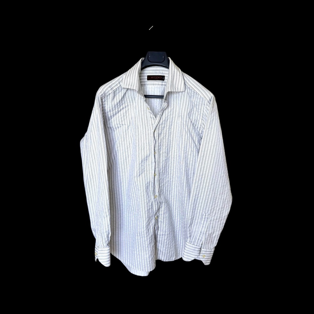 Etro Milano Mens Striped Button Down Shirt Textured Sz 42 16.5